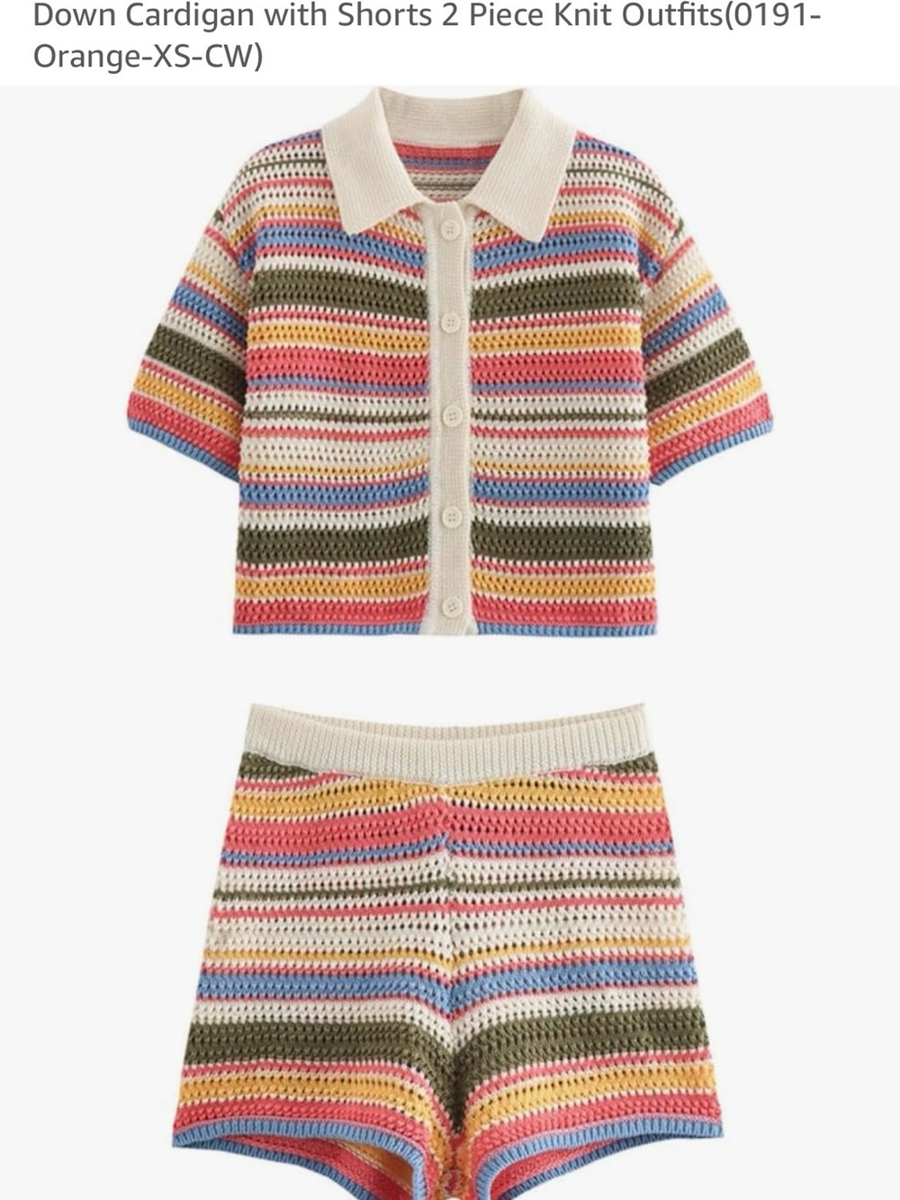 Striped Knit Two-Piece Shorts Set - Multicolor